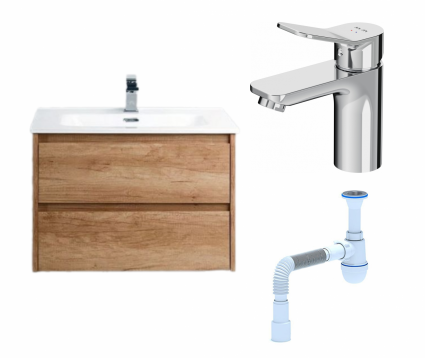 Комплект: Тумба с раковиной BelBagno Kraft 39 60 rovere nebrasca nature + Смеситель Am.Pm X-Joy F85A02100 хром + Сифон АниПласт