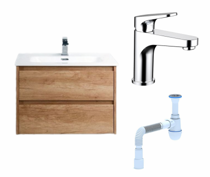 Комплект: Тумба с раковиной BelBagno Kraft 39 60 rovere nebrasca nature + Смеситель Bravat Eler F1191238CP-RUS хром + Сифон АниПласт