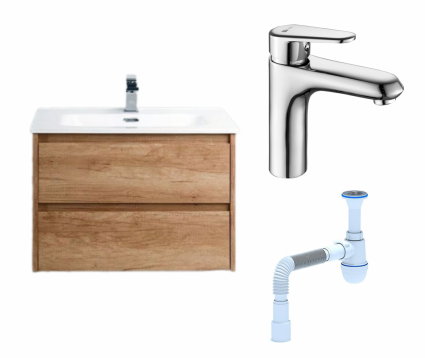 Комплект: Тумба с раковиной BelBagno Kraft 39 60 rovere nebrasca nature + Смеситель Lemark Point LM0306C хром + Сифон АниПласт