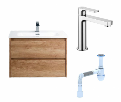 Комплект: Тумба с раковиной BelBagno Kraft 39 60 rovere nebrasca nature + Смеситель Lemark plus Grace LM1537C хром + Сифон АниПласт