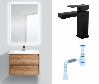 Комплект: Мебель для ванной BelBagno Kraft 39 60 rovere nebrasca nature + Смеситель Haiba HB10803-7 черный + Сифон АниПласт