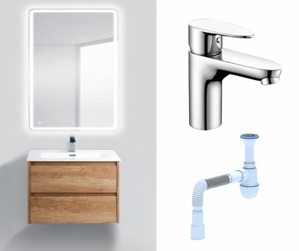 Комплект: Мебель для ванной BelBagno Kraft 39 60 rovere nebrasca nature + Смеситель Wasserkraft Leine 3503 хром + Сифон АниПласт