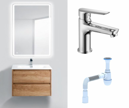 Комплект: Мебель для ванной BelBagno Kraft 39 60 rovere nebrasca nature + Смеситель Haiba HB10198 хром + Сифон АниПласт