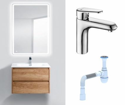Комплект: Мебель для ванной BelBagno Kraft 39 60 rovere nebrasca nature + Смеситель Lemark Point LM0306C хром + Сифон АниПласт