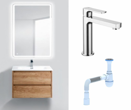Комплект: Мебель для ванной BelBagno Kraft 39 60 rovere nebrasca nature + Смеситель Lemark plus Grace LM1537C хром + Сифон АниПласт