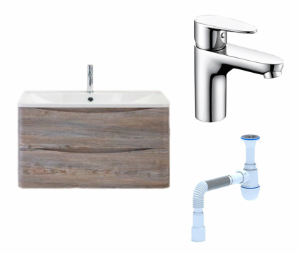 Комплект: Тумба с раковиной BelBagno Acqua 80 pino scania + Смеситель Wasserkraft Leine 3503 хром + Сифон АниПласт