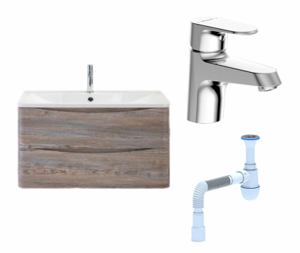 Комплект: Тумба с раковиной BelBagno Acqua 80 pino scania + Смеситель Bravat Alfa F1120178CP хром + Сифон АниПласт
