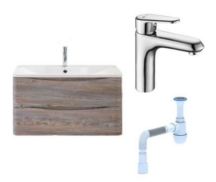 Комплект: Тумба с раковиной BelBagno Acqua 80 pino scania + Смеситель Lemark Point LM0306C хром + Сифон АниПласт