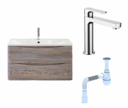 Комплект: Тумба с раковиной BelBagno Acqua 80 pino scania + Смеситель Lemark plus Grace LM1537C хром + Сифон АниПласт
