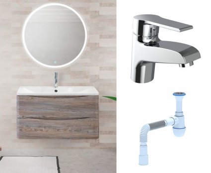 Комплект: Мебель для ванной BelBagno Acqua 80 pino scania + Смеситель Agger Right A2902100 хром + Сифон АниПласт