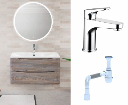 Комплект: Мебель для ванной BelBagno Acqua 80 pino scania + Смеситель Bravat Eler F1191238CP-RUS хром + Сифон АниПласт