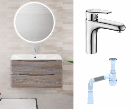 Комплект: Мебель для ванной BelBagno Acqua 80 pino scania + Смеситель Lemark Point LM0306C хром + Сифон АниПласт