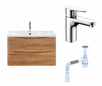 Комплект: Тумба с раковиной BelBagno Acqua 80 rovere rustico + Смеситель Wasserkraft Leine 3503 хром + Сифон АниПласт