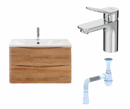 Комплект: Тумба с раковиной BelBagno Acqua 80 rovere rustico + Смеситель Am.Pm X-Joy F85A02100 хром + Сифон АниПласт