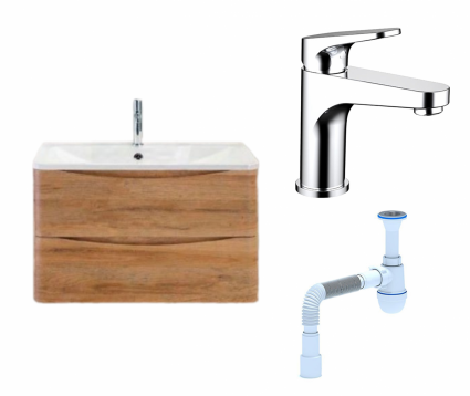 Комплект: Тумба с раковиной BelBagno Acqua 80 rovere rustico + Смеситель Bravat Eler F1191238CP-RUS хром + Сифон АниПласт