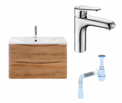 Комплект: Тумба с раковиной BelBagno Acqua 80 rovere rustico + Смеситель Lemark Point LM0306C хром + Сифон АниПласт