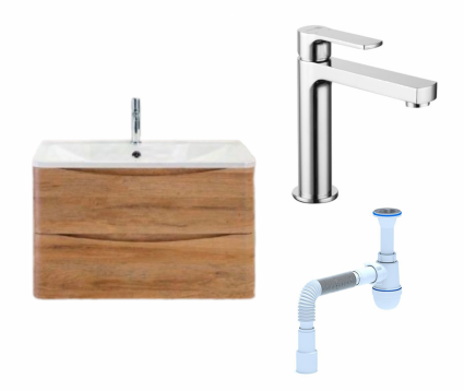 Комплект: Тумба с раковиной BelBagno Acqua 80 rovere rustico + Смеситель Lemark plus Grace LM1537C хром + Сифон АниПласт