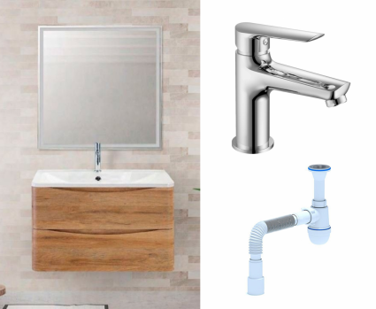 Комплект: Мебель для ванной BelBagno Acqua 80 rovere rustico + Смеситель Haiba HB10198 хром + Сифон АниПласт