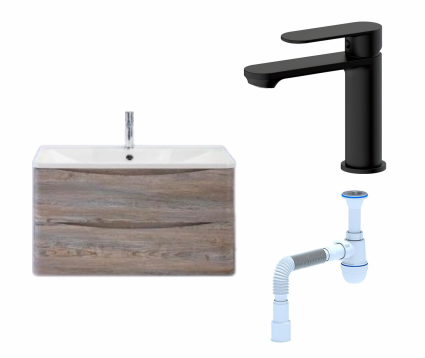 Комплект: Тумба с раковиной BelBagno Acqua 100 pino scania + Смеситель Haiba HB10590-7 черный + Сифон АниПласт