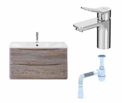 Комплект: Тумба с раковиной BelBagno Acqua 100 pino scania + Смеситель Am.Pm X-Joy F85A02100 хром + Сифон АниПласт