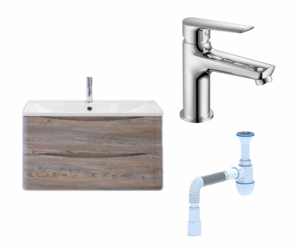 Комплект: Тумба с раковиной BelBagno Acqua 100 pino scania + Смеситель Haiba HB10198 хром + Сифон АниПласт