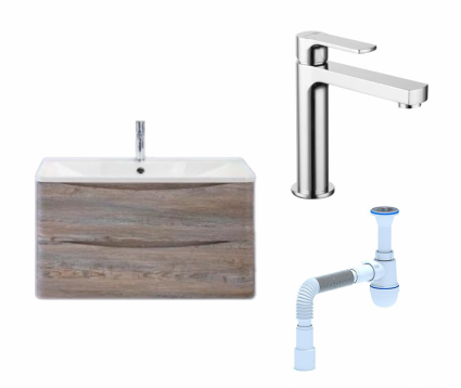 Комплект: Тумба с раковиной BelBagno Acqua 100 pino scania + Смеситель Lemark plus Grace LM1537C хром + Сифон АниПласт
