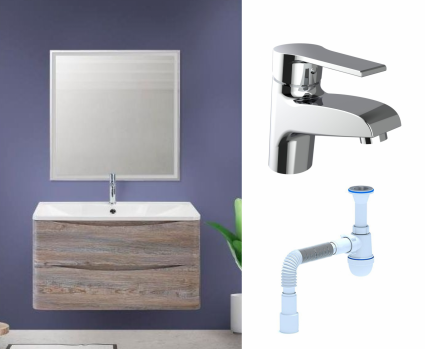 Комплект: Мебель для ванной BelBagno Acqua 100 pino scania + Смеситель Agger Right A2902100 хром + Сифон АниПласт