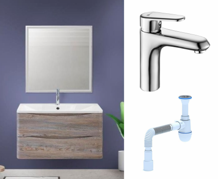 Комплект: Мебель для ванной BelBagno Acqua 100 pino scania + Смеситель Lemark Point LM0306C хром + Сифон АниПласт