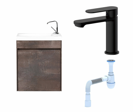 Комплект: Тумба с раковиной BelBagno Pietra Mini 46 L stone + Смеситель Haiba HB10590-7 черный + Сифон АниПласт