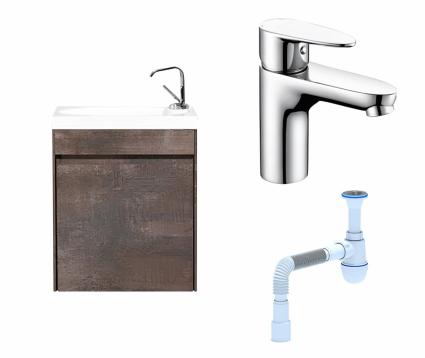 Комплект: Тумба с раковиной BelBagno Pietra Mini 46 L stone + Смеситель Wasserkraft Leine 3503 хром + Сифон АниПласт