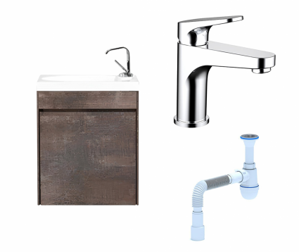 Комплект: Тумба с раковиной BelBagno Pietra Mini 46 L stone + Смеситель Bravat Eler F1191238CP-RUS хром + Сифон АниПласт