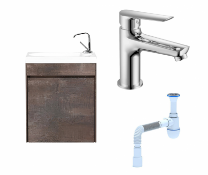 Комплект: Тумба с раковиной BelBagno Pietra Mini 46 L stone + Смеситель Haiba HB10198 хром + Сифон АниПласт