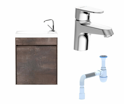 Комплект: Тумба с раковиной BelBagno Pietra Mini 46 L stone + Смеситель Bravat Alfa F1120178CP хром + Сифон АниПласт