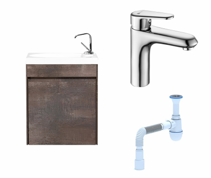 Комплект: Тумба с раковиной BelBagno Pietra Mini 46 L stone + Смеситель Lemark Point LM0306C хром + Сифон АниПласт