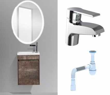 Комплект: Мебель для ванной BelBagno Pietra Mini 46 L stone + Смеситель Agger Right A2902100 хром + Сифон АниПласт