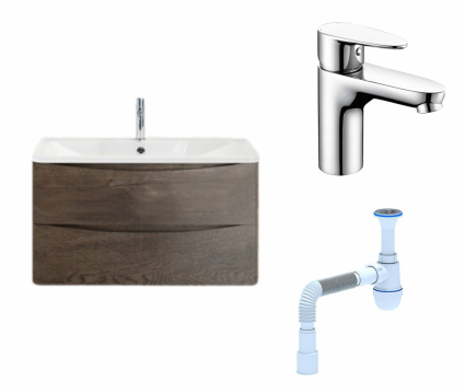 Комплект: Тумба с раковиной BelBagno Acqua 80 robere nature grigio + Смеситель Wasserkraft Leine 3503 Хром + Сифон АниПласт