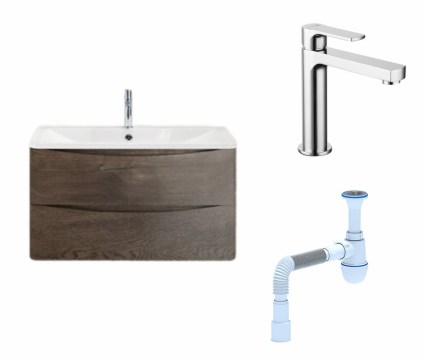 Комплект: Тумба с раковиной BelBagno Acqua 80 robere nature grigio +  Смеситель Lemark plus Grace LM1537C Хром + Сифон АниПласт