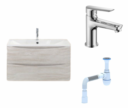 Комплект: Тумба с раковиной BelBagno Acqua 80 rovere vintage bianco + Смеситель  Haiba HB10198 Хром + Сифон АниПласт
