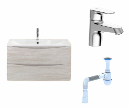 Комплект: Тумба с раковиной BelBagno Acqua 80 rovere vintage bianco + Смеситель Bravat Alfa F1120178CP Хром + Сифон АниПласт