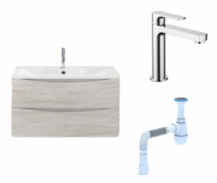 Комплект: Тумба с раковиной BelBagno Acqua 80 rovere vintage bianco + Смеситель Lemark plus Grace LM1537C Хром + Сифон АниПласт