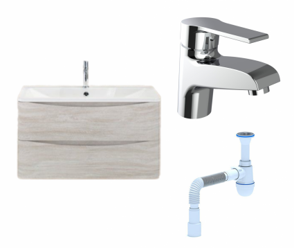 Комплект: Тумба с раковиной BelBagno Acqua 100 rovere vintage bianco + Смеситель Agger Right A2902100 хром + Сифон АниПласт