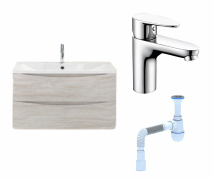 Комплект: Тумба с раковиной BelBagno Acqua 100 rovere vintage bianco + Смеситель Wasserkraft Leine 3503 хром + Сифон АниПласт