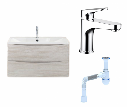 Комплект: Тумба с раковиной BelBagno Acqua 100 rovere vintage bianco + Смеситель Bravat Eler F1191238CP-RUS хром + Сифон АниПласт