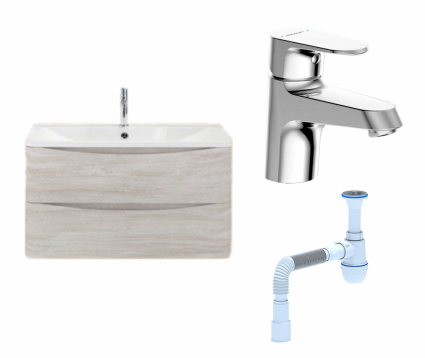 Комплект: Тумба с раковиной BelBagno Acqua 100 rovere vintage bianco + Смеситель Bravat Alfa F1120178CP хром + Сифон АниПласт