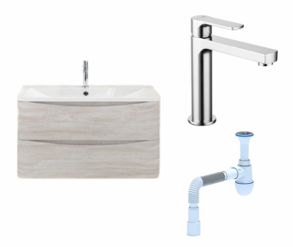 Комплект: Тумба с раковиной BelBagno Acqua 100 rovere vintage bianco + Смеситель Lemark plus Grace LM1537C хром + Сифон АниПласт
