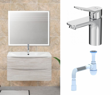 Комплект: Мебель для ванной BelBagno Acqua 100 rovere vintage bianco + Смеситель Am.Pm X-Joy F85A02100 хром + Сифон АниПласт