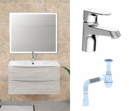 Комплект: Мебель для ванной BelBagno Acqua 100 rovere vintage bianco + Смеситель Bravat Alfa F1120178CP хром + Сифон АниПласт