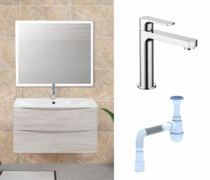 Комплект: Мебель для ванной BelBagno Acqua 100 rovere vintage bianco + Смеситель Lemark plus Grace LM1537C хром + Сифон АниПласт
