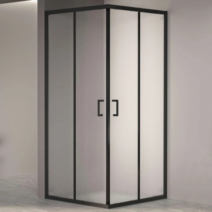 Душевой уголок RGW Passage PA-030B 80x80 см, профиль черный, стекло матовое, квадратный, двери раздвижные