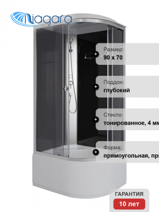 Душевая кабина Niagara Eco E90/70/40L/TN 90х70 см поддон глубокий, стекло тонированное